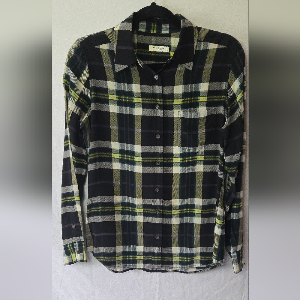 Equipment Femme Plaid 100% Silk Brett Oversized Blouse Top Size XS